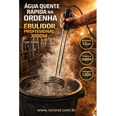 Ebulidor Aquecedor de Água Elétrico 3000W 220V, 52 cm, Alumínio – Grande