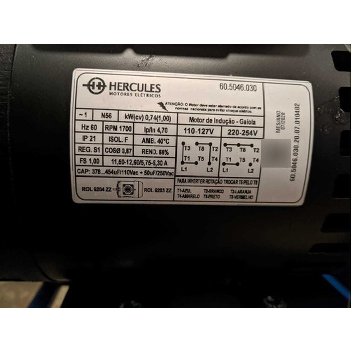 Motor Para Ordenhadeira 1cv Baixa Rotação Mono 110/220 Volts