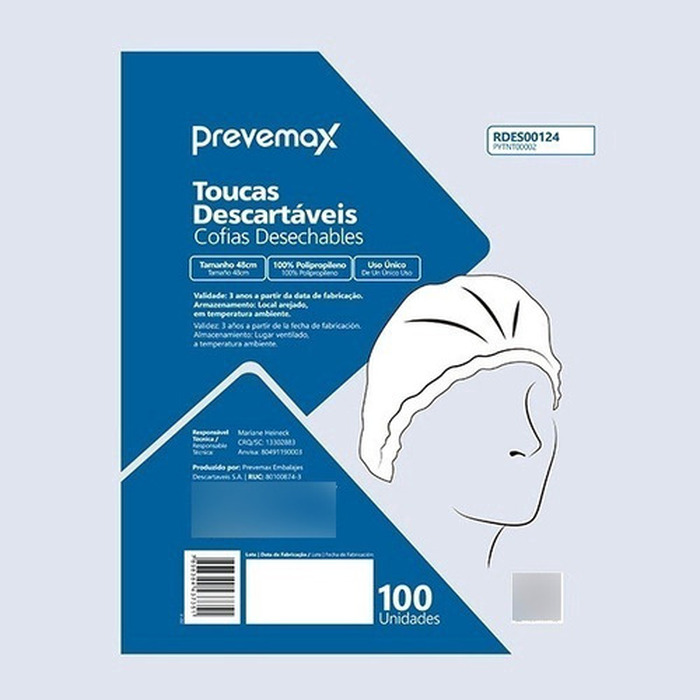 100 Touca Descartável Tnt Branca C/ Elástica C/ Nota Anvisa